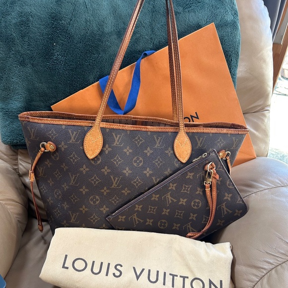 💯% Authentic Louis Vuitton Monogram Neverfull MM Full Set🤎🧡 - Picture 1 of 15